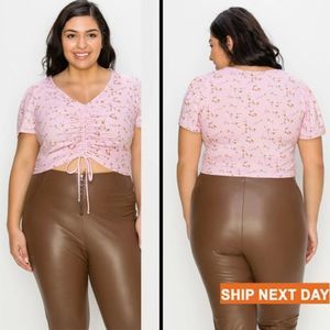 Ruched Ditsy Floral Self-Tie Top - Plus Top - Plus Size Top - Plus Size Crop Top